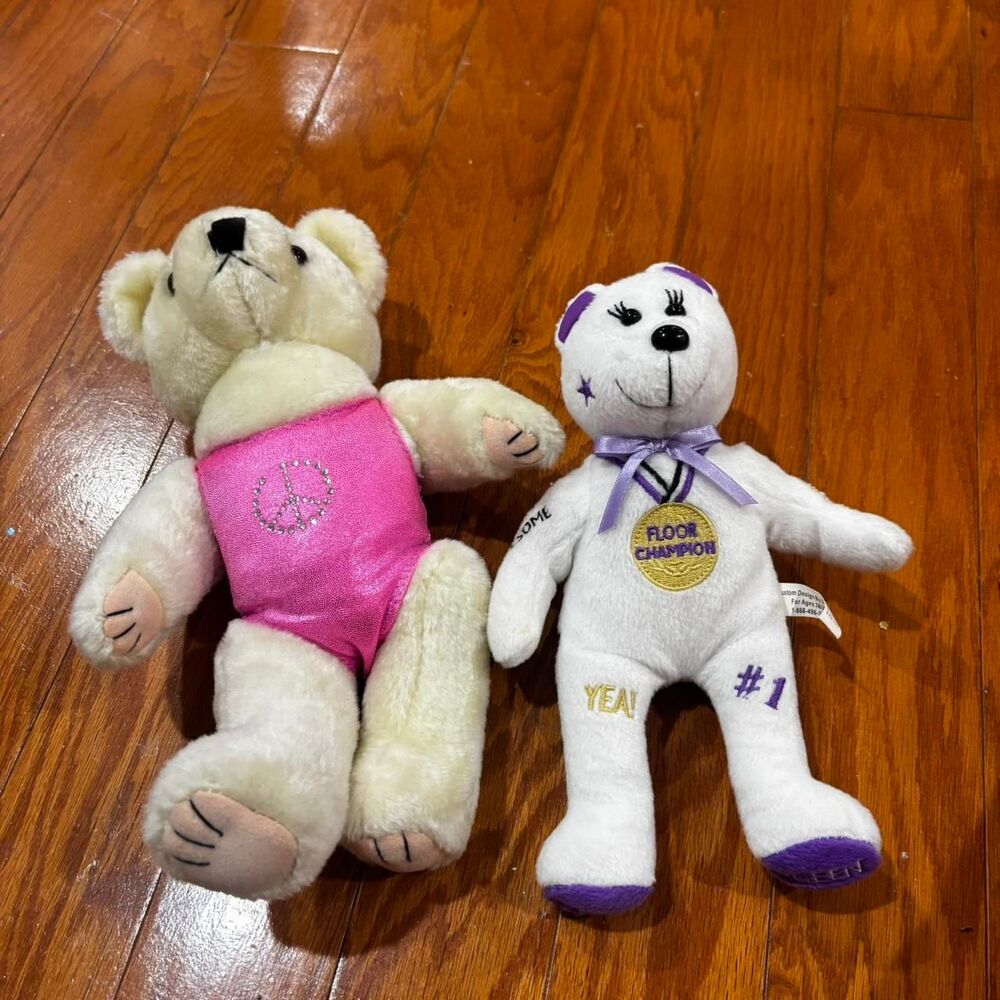 GYMNASTICS BEARS Rare Vintage 90s Y2K White Teddy Bears Pink Accents Lot